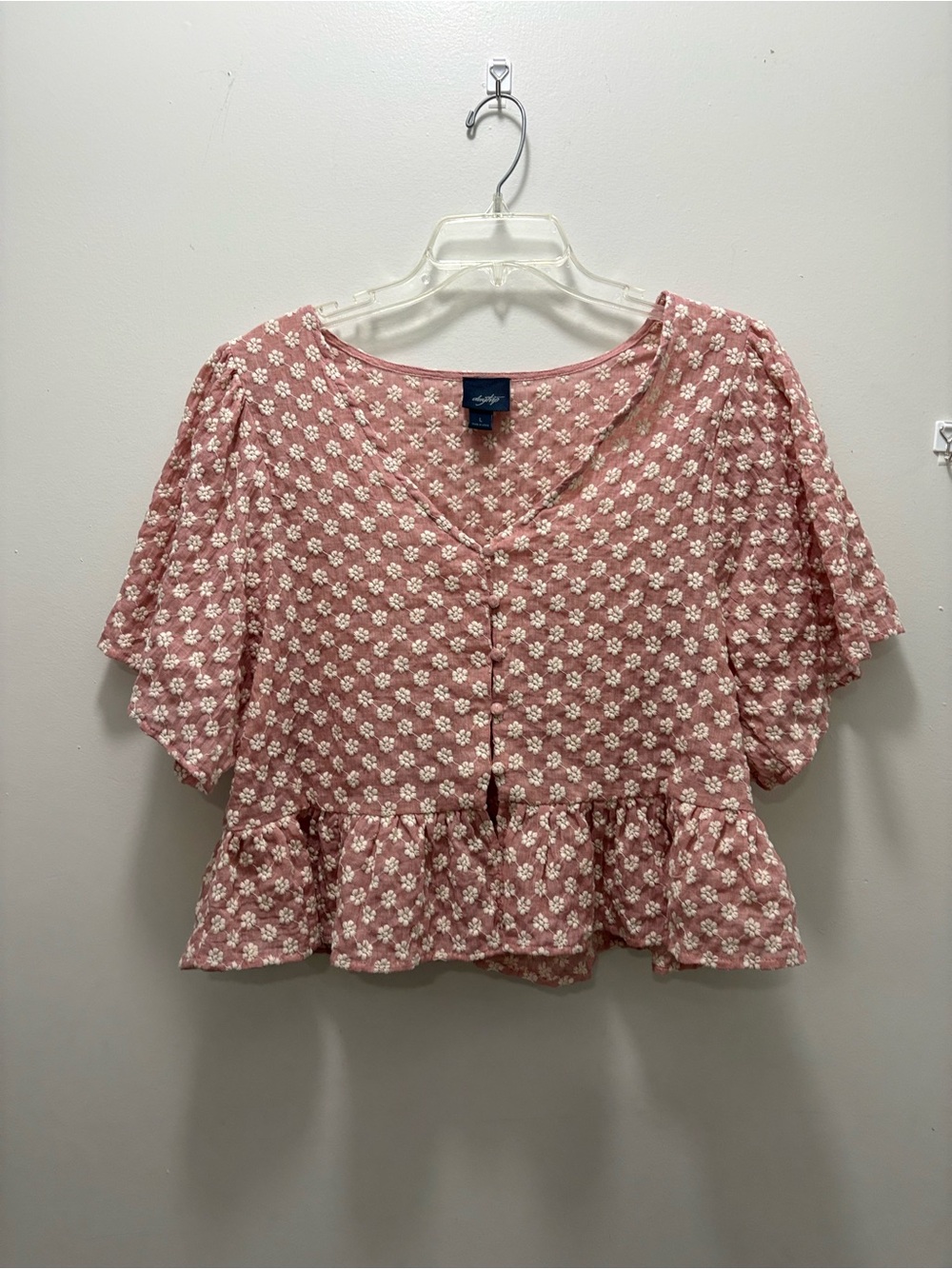 Pink Floral Peplum Button-Front Top
